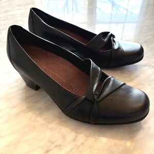 Clarks Active Air Black‎ Leather Comfort Wedge Pumps 8.5W Wide Work Shoes 84979